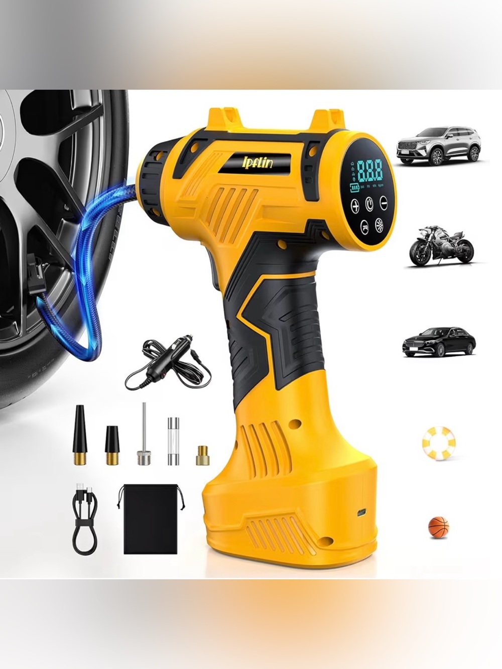 𝟗𝟔𝟎𝟎𝐦𝐀𝐡 Tire Inflator Portable Air Compressor - Corded/Cordless Tire Inflator